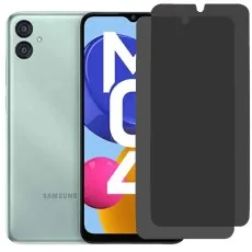 Samsung Galaxy M04 phone with two privacy screen protectors
