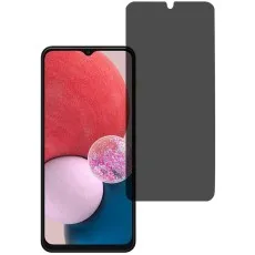 A Samsung Galaxy phone with a colorful screen and a dark gray screen protector beside it