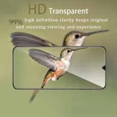 HD Transparent screen protector showcases a sharp hummingbird image on a phone