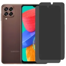 Samsung Galaxy M33 phone with two privacy screen protectors