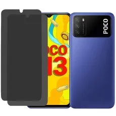 Xiaomi Poco M3 smartphone with two privacy screen protectors