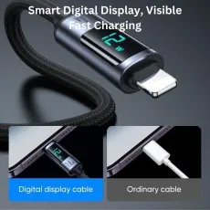 DCN02 2.4A USB-A to Lightning Fast Charging Cable 1.2m with Digital Display - Black | iPhone Charger Lead | Free Shipping UK