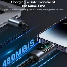 DCN02 2.4A USB-A to Lightning Fast Charging Cable 1.2m with Digital Display - Black | iPhone Charger Lead | Free Shipping UK