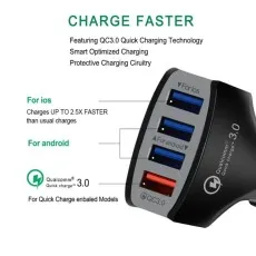 Car Charger USB 4 Port For All Mobiles Phones Qualcomm Charge 3.0