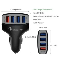 Car Charger USB 4 Port For All Mobiles Phones Qualcomm Charge 3.0