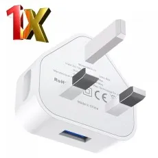 1AMP USB Plug Port Charger 3-Pin Mains Wall Plug Charging Adapter