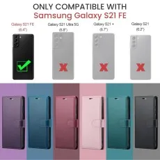 Samsung Galaxy S21 FE Wallet Case with RFID Blocking – PU Leather Flip Folio, Card Holder, Shockproof Magnetic Cover for Men & Women