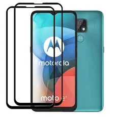 Motorola Moto E7 Power 2022 smartphone with two black edge tempered glass screen protectors