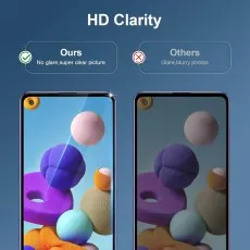 Two smartphones compare screen clarity one clear (Ours) and one blurry (Others)