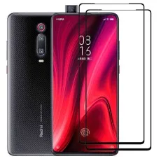Xiaomi Redmi K20 smartphone with two black edge tempered glass screen protectors