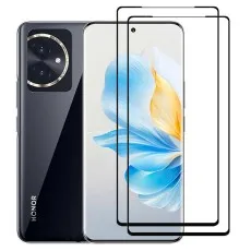 Honor 100 smartphone with two black edge tempered glass screen protectors