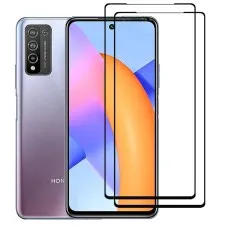 Honor 10X Lite smartphone with two black edge tempered glass screen protectors