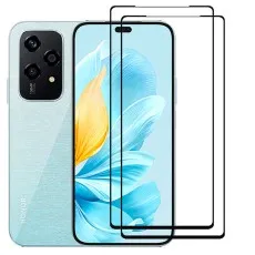 Honor 200 Lite smartphone with two black edge tempered glass screen protectors