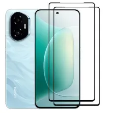Honor 300 smartphone with two black edge tempered glass screen protectors