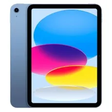 A close-up of a blue iPad, showing its front and back