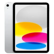 A close-up of a silver iPad, showing its front and back