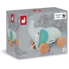 Janod Wooden Elephant Pull Along Toy J08609 – Baby Walk-Along Toddler Toy