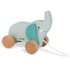 Janod Wooden Elephant Pull Along Toy J08609 – Baby Walk-Along Toddler Toy