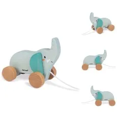 Janod Wooden Elephant Pull Along Toy J08609 – Baby Walk-Along Toddler Toy