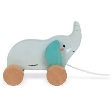 Janod Wooden Elephant Pull Along Toy J08609 – Baby Walk-Along Toddler Toy