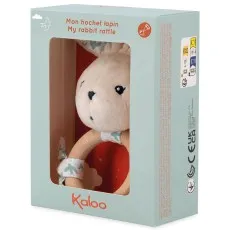 Kaloo Plush Rabbit Baby Rattle – Wooden Ring Toy with Gentle Squeaker, K216001