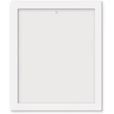 A blank, white rectangular frame with a simple white border and a small hole at the top.