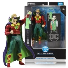 An Alan Scott Green Lantern action figure is shown both in and out of its box.