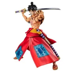 A Luffy figurine from One Piece, holding a katana and with his other hand outstretched.