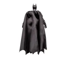 A back view of a Batman action figure showing its long, black cape
