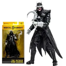 The Batman Who Laughs collectible figure in its packaging and unboxed, a grim grin on its face.