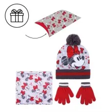 A children's Minnie Mouse gift set with a hat, neck warmer, gloves, and a reversible scarf.