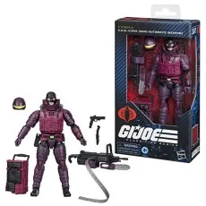 A GI Joe Classified Series Cobra S.A.W. Viper action figure in and out of its box