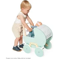 Janod FSC Wooden Doll Pram | Zen Stroller Toy with Blanket & Pillow Set