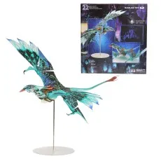 A detailed, multi-colored Ikran action figure with articulated wings and a display stand.