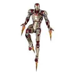 Iron Man action figure (Mark 42 or 43) in flight with repulsor blast effects on a white background