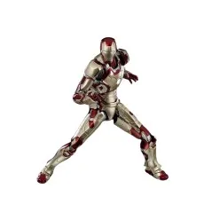 Iron Man Mark 42 or 43 action figure in a lunging action pose, gold and red armor