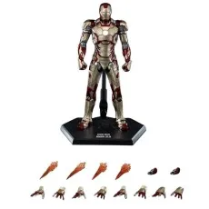 Iron Man Mark XLII figure on a stand with interchangeable hands and repulsor effects
