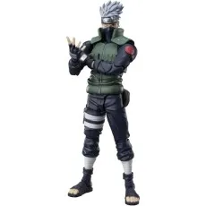 Kakashi Hatake action figure from Naruto, wearing a green vest and showing a hand sign