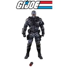 Snake Eyes G.I. Joe figure in blackgrey urban camo, with G.I. Joe logo & accessory