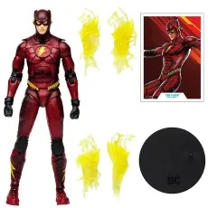 A complete set for a Flash action figure, including the figure, two pairs of lightning effects, a stand, and a collector card.