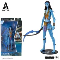The Avatar The Way of Water Neytiri action figure with her box, bow, and knife accessory.