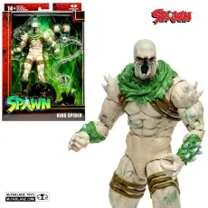McFarlane Toys Spawn King Spider action figure, unboxed close-up, next to its packaging.
