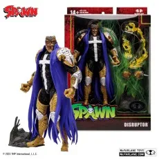 McFarlane Toys Spawn Disruptor action figure, unboxed and posed, next to the sealed package.