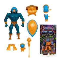 MOTU Turtles of Grayskull Man-At-Arms figure with armor, shield, mace, and packaging.