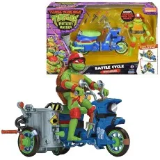 Teenage Mutant Ninja Turtles Mutant Mayhem Battle Cycle with Raphael action figure set, in and out of box.