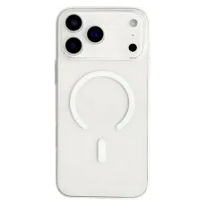 Clear phone case back showing the raised camera cutout and the integrated white MagSafe magnetic ring.