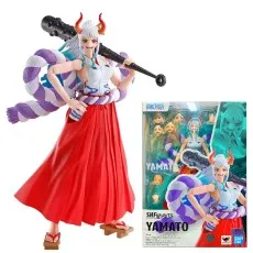 S.H.Figuarts Yamato action figure from One Piece next to its window box packaging.