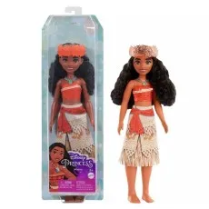 Mattel Disney Moana doll with a flowered crown, orange top, and patterned skirt.