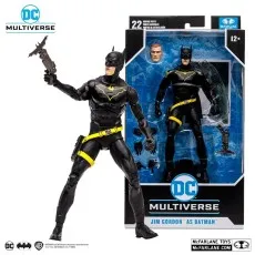 DC Multiverse Jim Gordon as Batman figure in black and yellow, holding a grappling gun, next to the box.