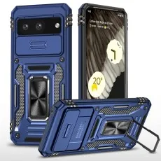 Rugged blue Pixel 8 series phone case shown from front, back, and side angles..